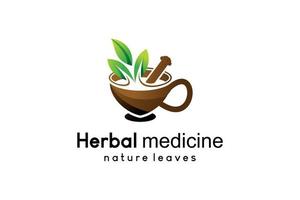 Herbal drink logo design, traditional herbal cup vector illustration