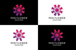 Pen logo design with beautiful flower concept vector