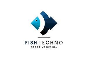 Modern and creative technology fish logo design template vector