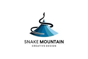 diseño de logotipo de ilustración de montaña con combinación de serpiente enrollada vector