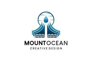 Simple mountain illustration logo design with a combination of waves and sun or moon vector