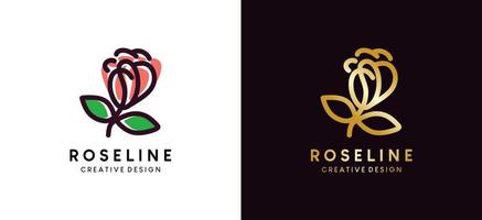 Hand drawn abstract floral logo design template with line art style design vector