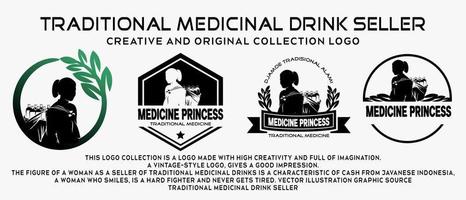 a collection of logos of women selling traditional medicinal drinks in silhouettes with vintage, elegant, simple and creative styles. logo illustration for premium vector health drink