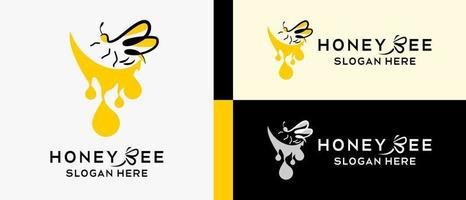 honey bee logo design template with simple and elegant creative concept of bee and honey drop elements. premium vector logo illustration