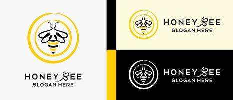 honey bee logo design template with line art concept, bee element in circle. premium vector logo illustration