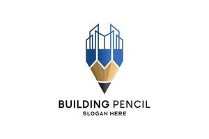 logotipo de diseño de vector de icono de lápiz de edificio de construcción de bienes raíces moderno