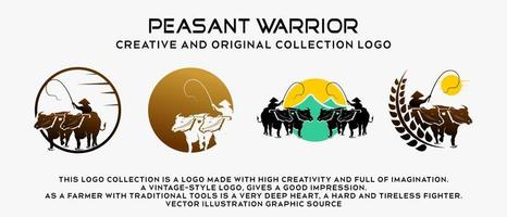 a collection of farmer logos with the concept of buffalo elements in silhouettes in a vintage, elegant and creative style. premium vector logo illustration