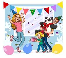 vector illustration of cute family celebrating birthday
