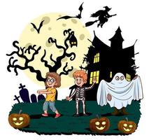 Happy Halloween. Children dressed in Halloween fancy dress to go Trick or Treating.vector illustration.