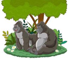 gorilla family having a happy day isolated vector illustration