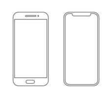 maqueta móvil de icono de contorno de teléfono inteligente. teléfono celular de vector de línea frontal de estructura alámbrica