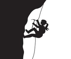 shadow, silhouette of a brave climber climbing a mountain peak vector