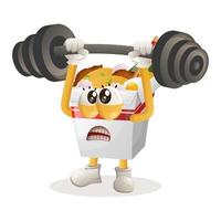 Cute ramen mascot bodybuilding with barbell vector