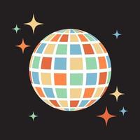 Groovy disco ball sticker with retro stars. 70s retro print for graphic tee. vector