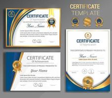 Golden certificate award template for multipurpose use vector