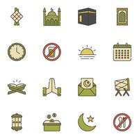 Ramadhan Filled Line Icon Set Vector