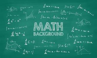 pizarra verde inscrita con fórmulas científicas y cálculos en física y matemáticas. vector