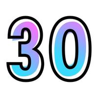 Vector number 30 with blue-purple gradient color and black outline