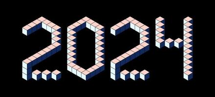 New Year 2024 design from pastel cubes on black. 8 bit isometric style. vector