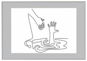 continuous line of hands asking for help vector