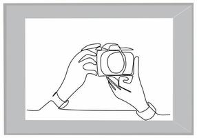 continuous line of hands holding camera vector