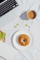 breakfast with coffee bread and fruit photo