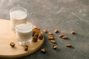 Glasses of milk Macadamia and Almond. Top view. photo