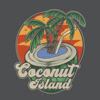 ilustración de diseño de isla de coco de estilo vintage con palmera vector