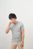 sick man with runny nose portrait photo