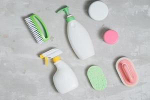 Assortment of colored means for cleaning and washing photo