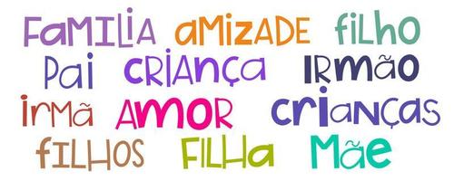 Palabras de la familia portuguesa brasileña. traducción - familia, amistad, hijo, padre, hijo, hermano, hermana, amor, hijos, hijos, hija, madre. vector