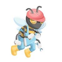 Vector image of a bee in construction uniform with tools. Cartoon style. Isolated on white background. EPS 10