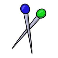 Two metal pins for a seamstress, vector illustration in cartoon style on a white background