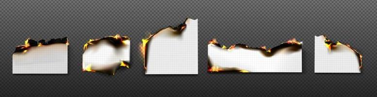 Burning grid paper sheets with fire and black ash vector