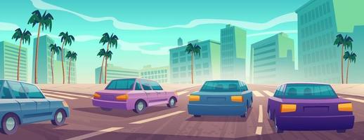 Cars drive on road, city street traffic vector