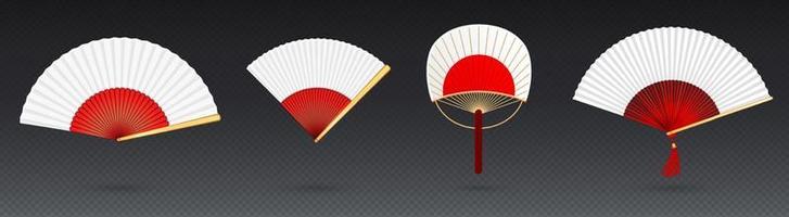 Chinese hand fan red and gold handheld souvenir vector