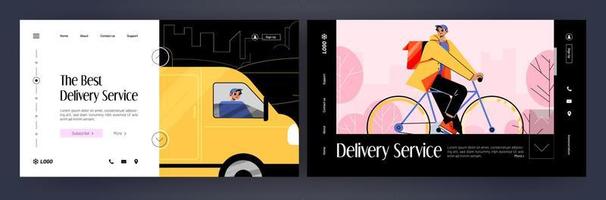 The best delivery service cartoon landing pages vector