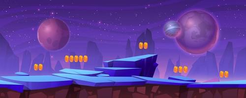 Space game level background with rocky platforms vector