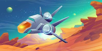 Spaceship take off from alien planet, shuttle vector