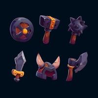 Viking game props icons axe, helmet, sword, shield vector