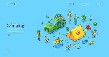 Isometric landing page for camping business vector