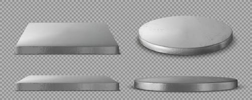 Glossy silver round, square panels realistic set vector