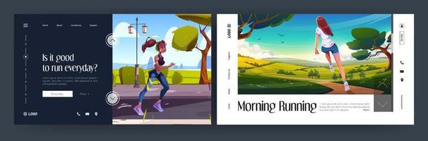 Morning running cartoon landing, healthy lifestyle vector