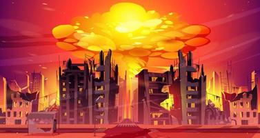Nuclear war explosion mushroom rising up in city vector