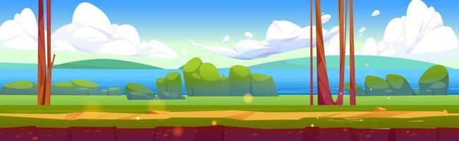 Cartoon nature landscape, summer 2d background vector