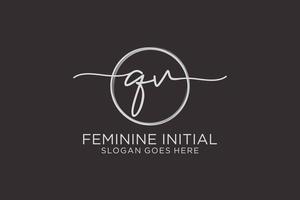 Initial QV handwriting logo with circle template vector logo of initial signature, wedding, fashion, floral and botanical with creative template.