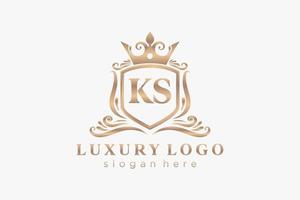 Initial KS Letter Royal Luxury Logo template in vector art for Restaurant, Royalty, Boutique, Cafe, Hotel, Heraldic, Jewelry, Fashion and other vector illustration.