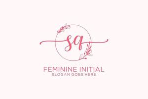 Initial SQ beauty monogram and elegant logo design handwriting logo of initial signature, wedding, fashion, floral and botanical with creative template. vector