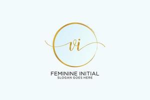 Initial VI handwriting logo with circle template vector signature, wedding, fashion, floral and botanical with creative template.