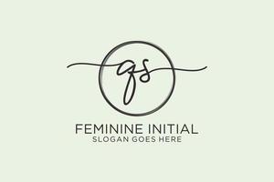 Initial QS handwriting logo with circle template vector logo of initial signature, wedding, fashion, floral and botanical with creative template.